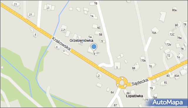 Rabka-Zdrój, Krakowska, 3, mapa Rabka-Zdrój