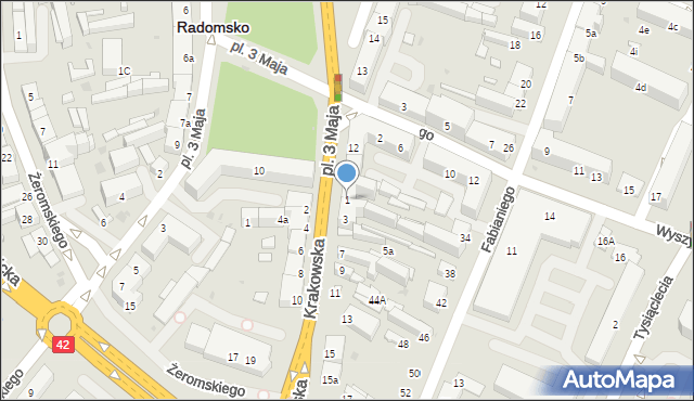 Radomsko, Krakowska, 1, mapa Radomsko