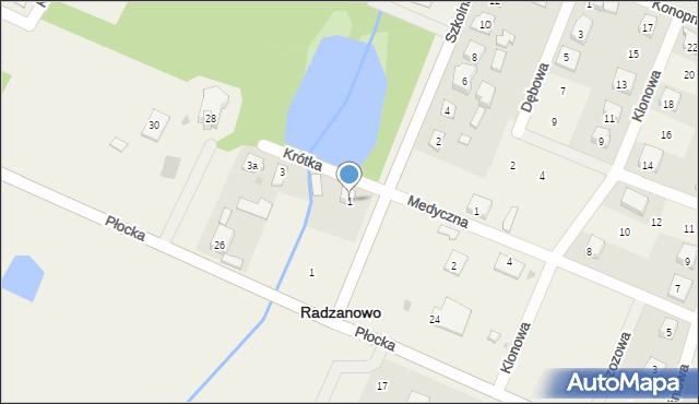 Radzanowo, Krótka, 1, mapa Radzanowo