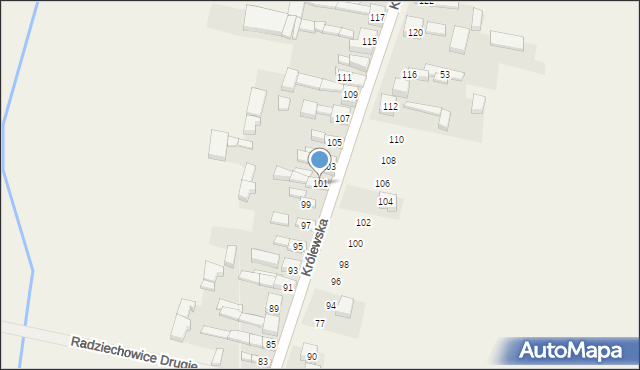 Radziechowice Drugie, Królewska, 101, mapa Radziechowice Drugie