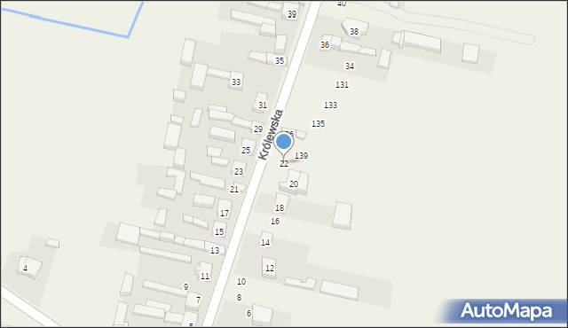 Radziechowice Drugie, Królewska, 22, mapa Radziechowice Drugie