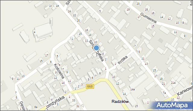 Radziłów, Krótka, 3, mapa Radziłów