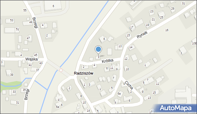 Radziszów, Krótka, 1, mapa Radziszów