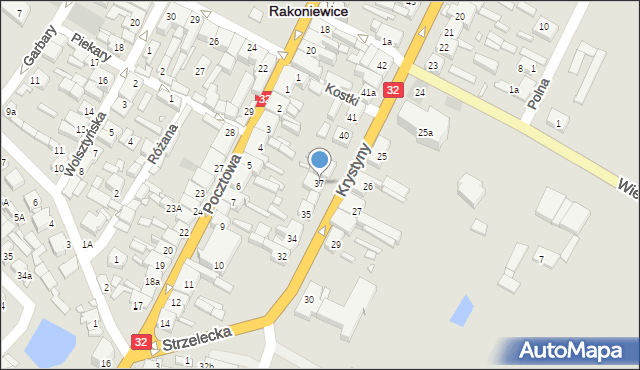 Rakoniewice, Krystyny, 37, mapa Rakoniewice