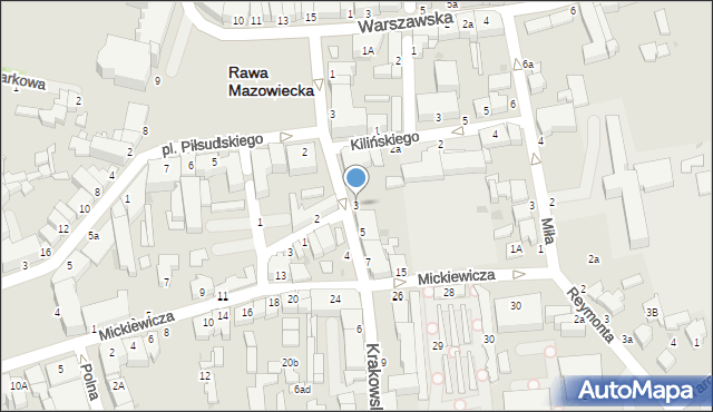 Rawa Mazowiecka, Krakowska, 3, mapa Rawa Mazowiecka