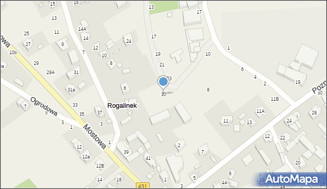 Rogalinek, Kręta, 30, mapa Rogalinek