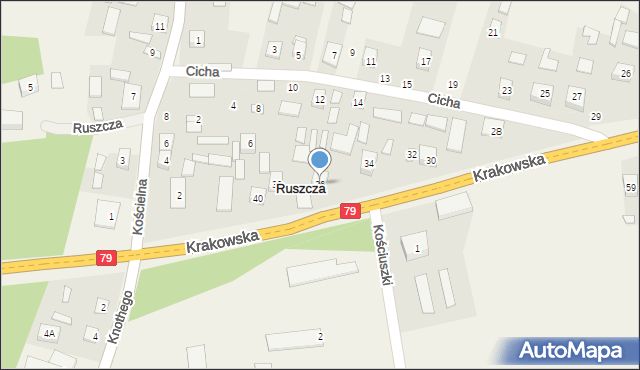 Ruszcza, Krakowska, 36, mapa Ruszcza