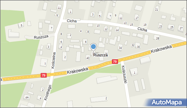 Ruszcza, Krakowska, 38, mapa Ruszcza
