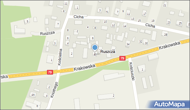 Ruszcza, Krakowska, 40, mapa Ruszcza