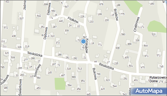 Rybarzowice, Krokusów, 733, mapa Rybarzowice