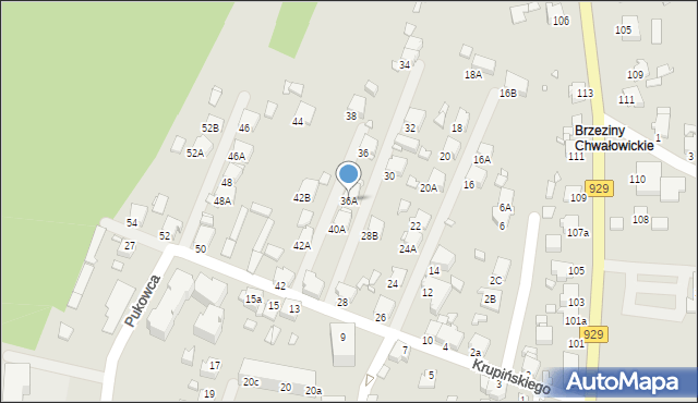 Rybnik, Krupińskiego Bolesława, 36A, mapa Rybnika