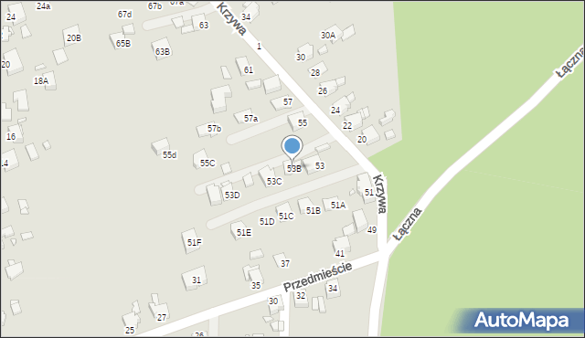 Rybnik, Krzywa, 53B, mapa Rybnika