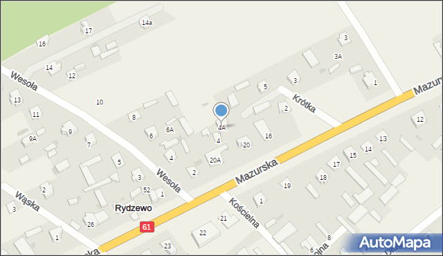 Rydzewo, Krótka, 4A, mapa Rydzewo