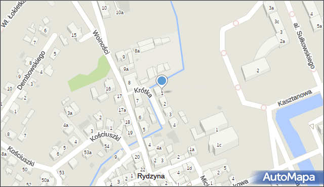 Rydzyna, Krótka, 1, mapa Rydzyna