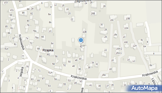Rząska, Krakowska, 42, mapa Rząska