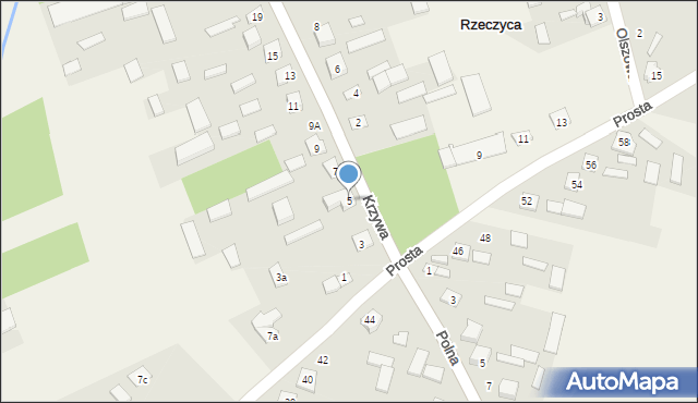 Rzeczyca, Krzywa, 5, mapa Rzeczyca