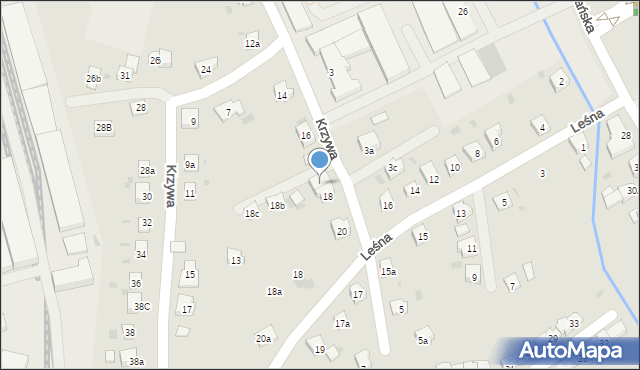 Skoczów, Krzywa, 18a, mapa Skoczów