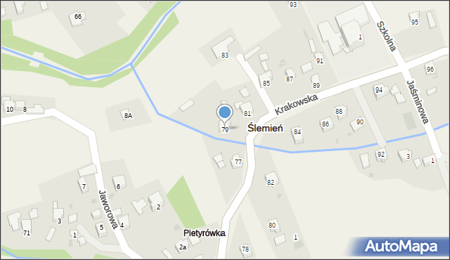 Ślemień, Krakowska, 79, mapa Ślemień