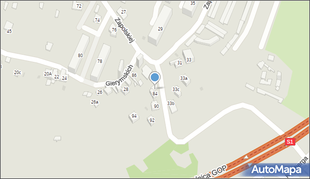 Sosnowiec, Kraszewskiego Józefa Ignacego, 86A, mapa Sosnowca