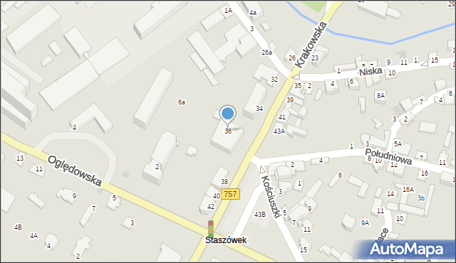 Staszów, Krakowska, 36, mapa Staszów