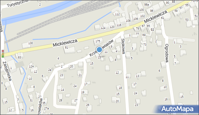 Sucha Beskidzka, Krzeszowiaków, 13, mapa Sucha Beskidzka