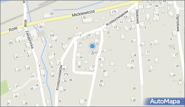 Sucha Beskidzka, Krzeszowiaków, 24, mapa Sucha Beskidzka