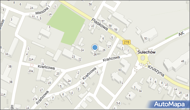 Sulechów, Krańcowa, 25, mapa Sulechów