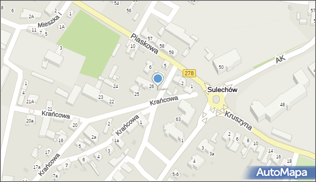 Sulechów, Krańcowa, 26a, mapa Sulechów