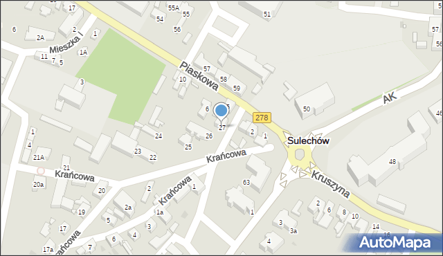 Sulechów, Krańcowa, 27, mapa Sulechów