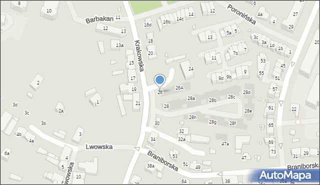 Szczecin, Krakowska, 26, mapa Szczecina