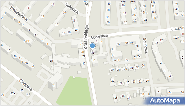 Szczecin, Krasińskiego Zygmunta, 34, mapa Szczecina