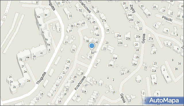 Szczecin, Krańcowa, 34, mapa Szczecina