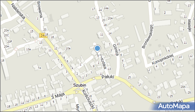 Szubin, Krótka, 3, mapa Szubin