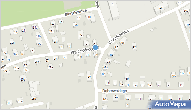 Tczew, Krasińskiego, 32, mapa Tczew