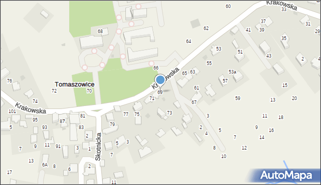 Tomaszowice, Krakowska, 69, mapa Tomaszowice