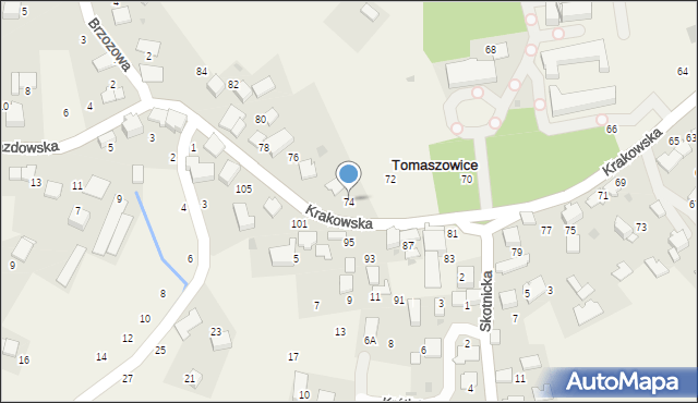 Tomaszowice, Krakowska, 74, mapa Tomaszowice