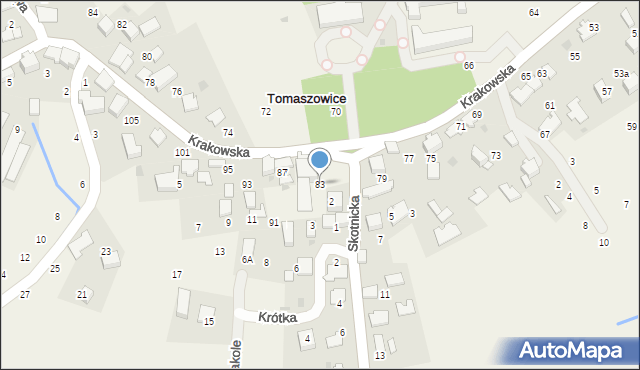 Tomaszowice, Krakowska, 83, mapa Tomaszowice