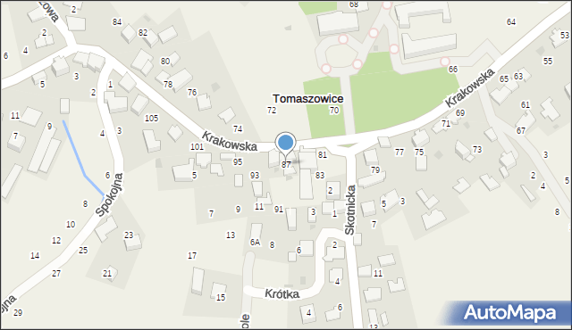 Tomaszowice, Krakowska, 87, mapa Tomaszowice