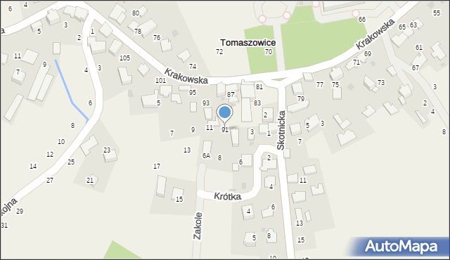 Tomaszowice, Krakowska, 91, mapa Tomaszowice