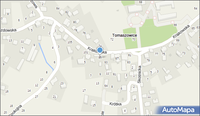 Tomaszowice, Krakowska, 95, mapa Tomaszowice