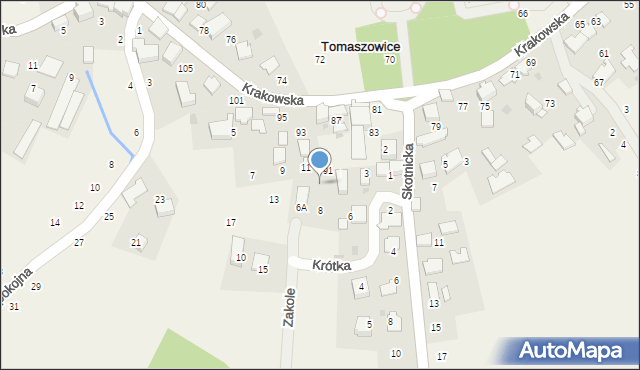 Tomaszowice, Krótka, 11, mapa Tomaszowice