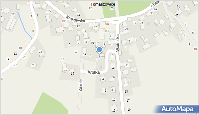 Tomaszowice, Krótka, 6, mapa Tomaszowice