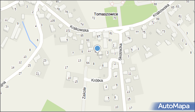 Tomaszowice, Krótka, 7, mapa Tomaszowice