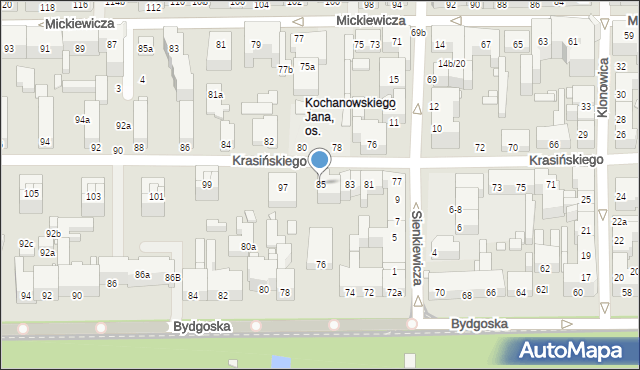 Toruń, Krasińskiego Zygmunta, 85, mapa Torunia