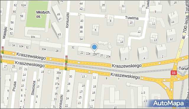 Toruń, Kraszewskiego Józefa Ignacego, 22b, mapa Torunia