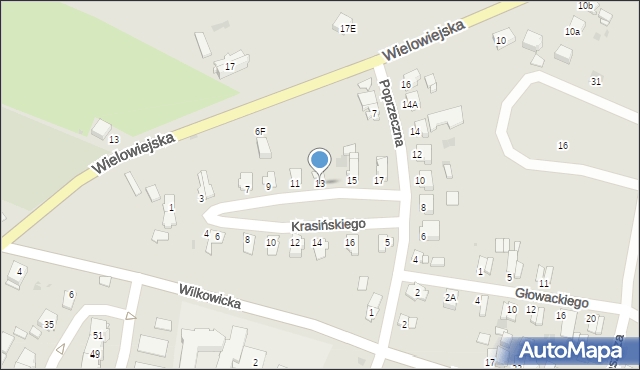 Toszek, Krasińskiego, 13, mapa Toszek