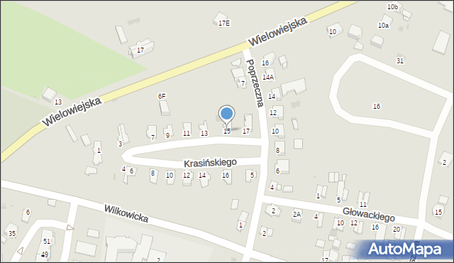 Toszek, Krasińskiego, 15, mapa Toszek