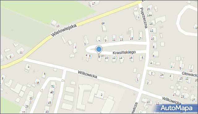 Toszek, Krasińskiego, 8, mapa Toszek