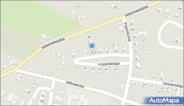 Toszek, Krasińskiego, 9, mapa Toszek