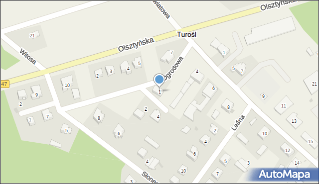 Turośl, Krótka, 1, mapa Turośl